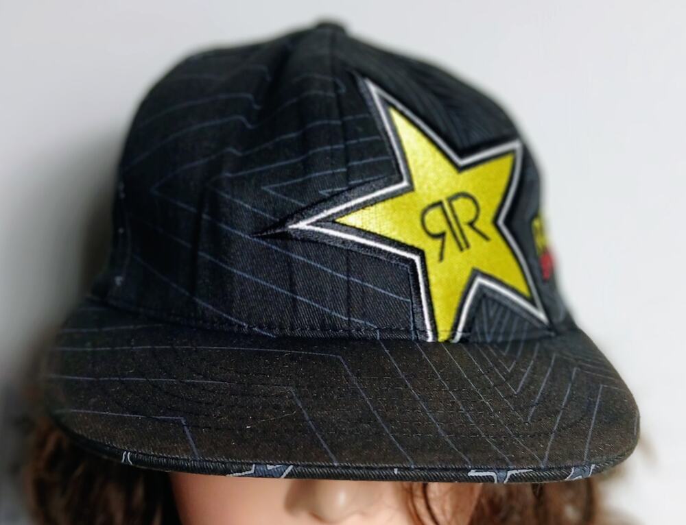 Rockstar Energy Drink Fox Racing Fitted Hat Cap Black Yellow S/M Y2K Moto BMX